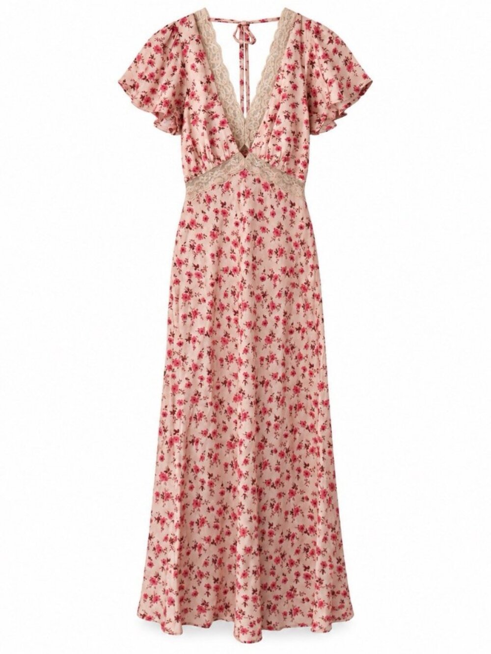 Auguste Rianne Midi Dress 2 XS Pink Floral Lace Trim